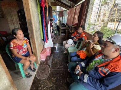 MGB Region 13’s TSHES Auditor for Community Development Stephanie Odchimar, conducts house-to-house visits to assess community safety, health and security conditions amidst ongoing operations in their area.