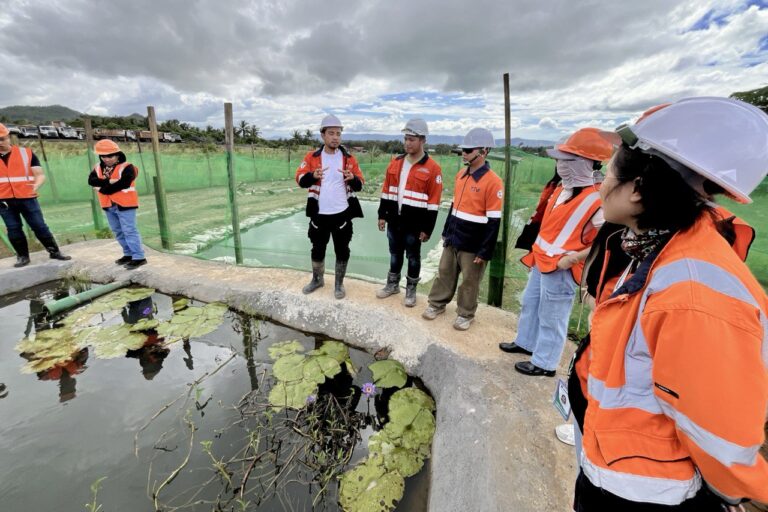 Greenstone Chief Forester and Environment Department Head Marvin Arlegui (third from left) showcase the sustainability initiatives on raising Tilapia and Catfish, which feed entirely on carefully selected food wastes coming from the company’s mess hall