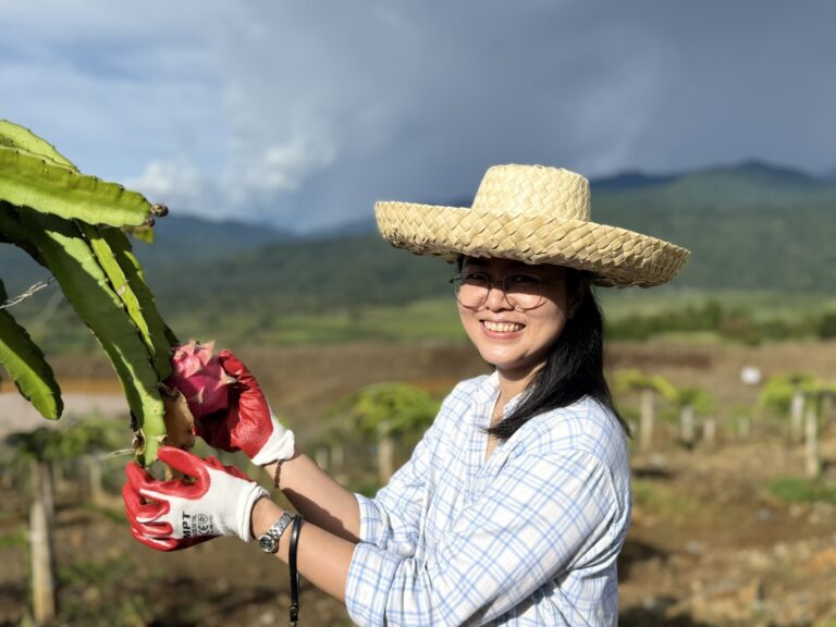 Jona Pineda of TVIRD Operations Group enjoys the dragon fruit harvest in Agata. Every year, the nature farm cultivates and harvests various fruit crops, which are among Agata’s top produce in terms of food production.