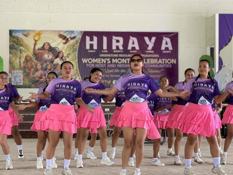Women from Greenstone’s host barangays perform a routine during a dance contest for the “Hiraya” community-based Women’s Month celebration.