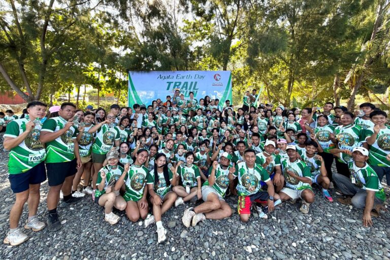 Finishers of the Agata Earth Day 2026 Trail Run gather at the company’s rehabilitated nickel project site in Agusan del Norte.