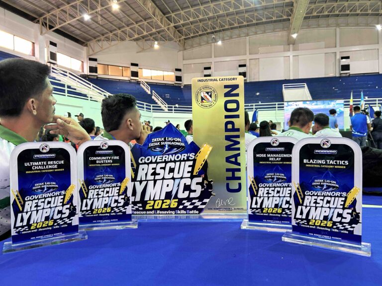 The coveted championship trophies proudly displayed by Greenstone after being crowned the Overall Champion of the second Governor's Rescuelympics, highlighting the team's exceptional performance.